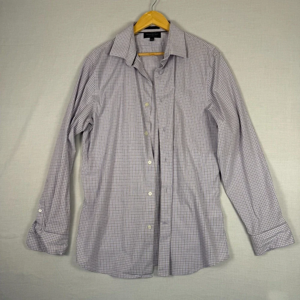 Banana Republic Shirt Blue Plaid Button Down Collared Mens Large